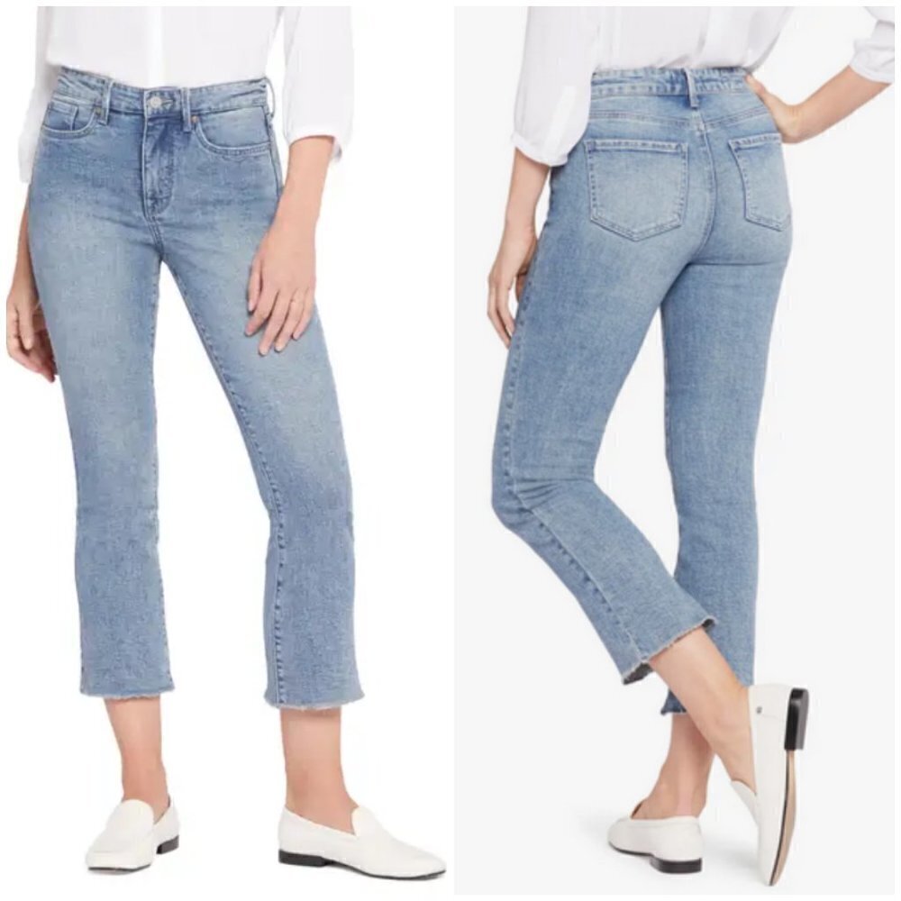 💕NYDJ💕 High Rise Slim Bootcut Frayed Ankle Jeans ~ Riverfront Blue 8 NWT